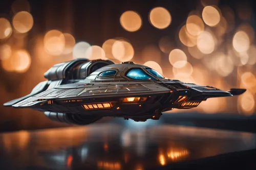 A spaceship with a strange shape, use filter photography, Classicism, 16k, hyper quality,space ship model,uss voyager,fast space cruiser,alien ship,cardassian-cruiser galor class,victory ship,space sh