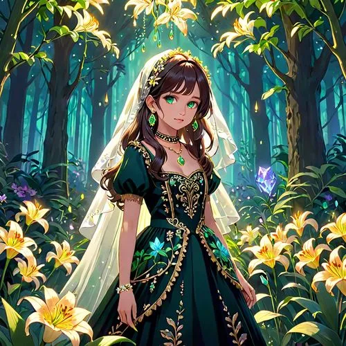 Fairy 0.2,forest background,lilies of the valley,forest clover,fairy forest,fairy tale character,forest flower,gardenias,lily of the field,flora,elven forest,spring background,flower background,green 