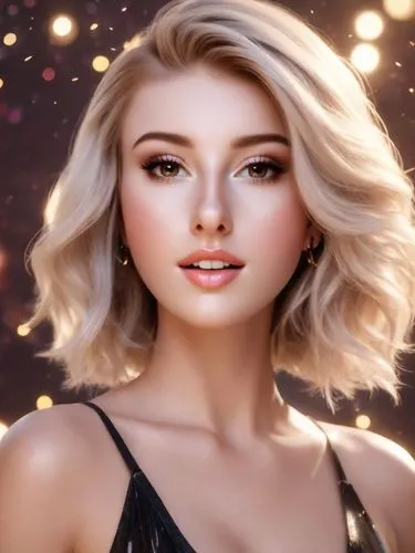 Creative Headshots, pop music video, MTV, Steps, Claire Richards,an attractive blonde woman wearing gold makeup and sparkle makeup,portrait background,romantic look,short blond hair,sparkling,blonde w