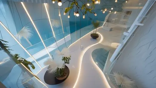 water stairs,interior modern design,penthouse apartment,hallway space,interior design,modern decor,stairwell,contemporary decor,luxury bathroom,outside staircase,spiral stairs,winding staircase,stairc
