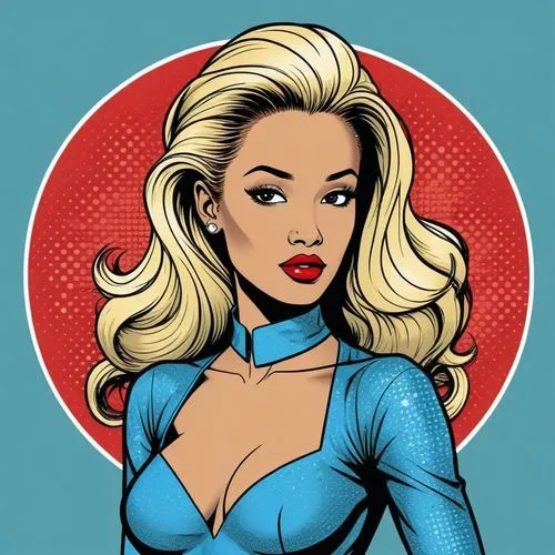 Masterpiece.
(Line art,( comic art), ink drawing), 
inspired by (
STAN LEE 
), 
beautiful girl 
SKIN DIAMOND 
, by 
JIM LEE
,a woman in a blue cosplay,dazzler,pop art style,cool pop art,pop art woman,
