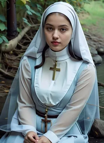 Nun, Catholic ,a woman in a nun outfit sitting cross legged with her hand out,novitiate,nun,mediatrix,nunsense,postulant,pilipina