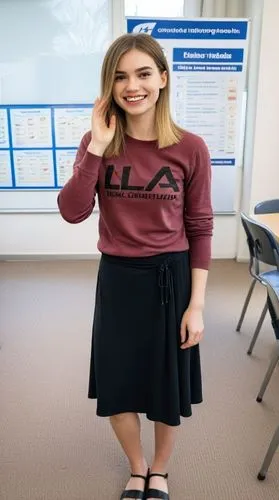 High quality photo, best face features: beautiful face, smart 23-year-old european female with a great satisfied smile, facing the camera and looking directly at it.,a woman posing for a po in front o