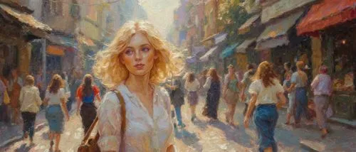 Blonde girl and bustling street oil painting style


























,a beautiful woman walking down the street in a busy area,girl walking away,woman walking,oil painting,blonde woman,impress