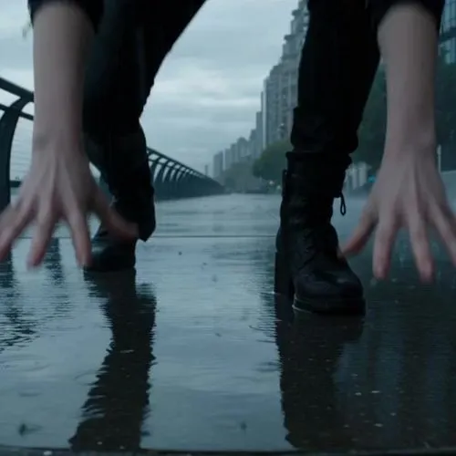 12-second live-action superhero disaster short, Western blockbuster realism, 16:9, no logos, no text. Hook in the first 2 seconds: on a stormy Atlantic coast boulevard, an adult woman with a cropped s