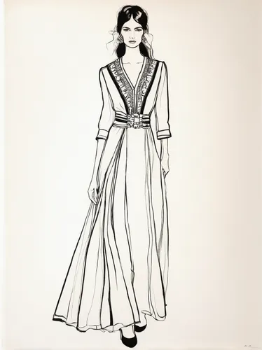 minimalist sketch,fashion illustration,costume design,vintage paper doll,evening dress,vintage drawing,art deco woman,dress form,jane russell-female,fanny brice,gown,fashion sketch,girl in a long dres