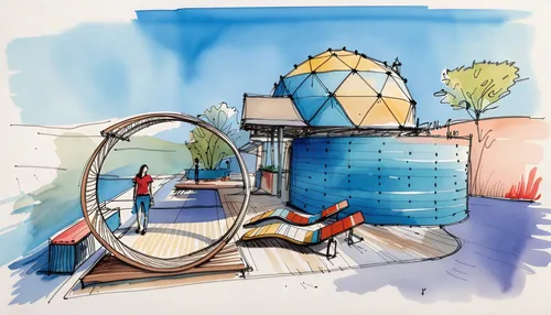 Puntarenas, Costa Rica,adventure playground,waterwheels,yurts,water wheel,roof domes,water park,waterwheel,storage tank,round hut,dug-out pool,water well,the globe,geodesic,pop up gazebo,gasholder,sch