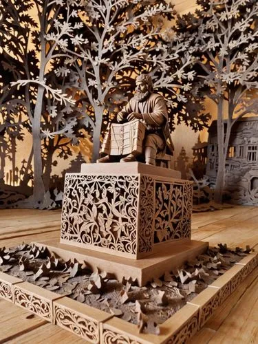 Мужчина, играющий на кантеле,there is a cutout image of a statue on display,the court sandalwood carved,wood carving,carved wood,woodcarving,diorama,carvings