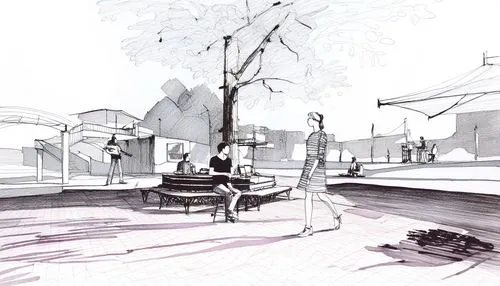 Sketch,street scene,streetscape,busstop