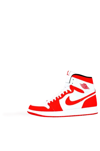 Air Jordan 1, sneakers, white and red colorway, iconic design, basketball shoes, laces tied, sole facing upwards, reflective material, detailed texture, 3/4 composition, softbox lighting, shallow dept