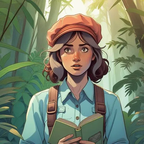 Jungle Scholar: A curious young woman in her late twenties, with a scholarly demeanor and a keen eye for detail, dedicated to unraveling the mysteries of rare plants hidden within the heart of the forest.