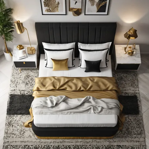 Interior design inspiration board in shades of white, black and gold,bed linen,guest room,bedding,guestroom,sleeping room,boutique hotel,interior decoration,bed frame,decorates,bridal suite,bedroom,be