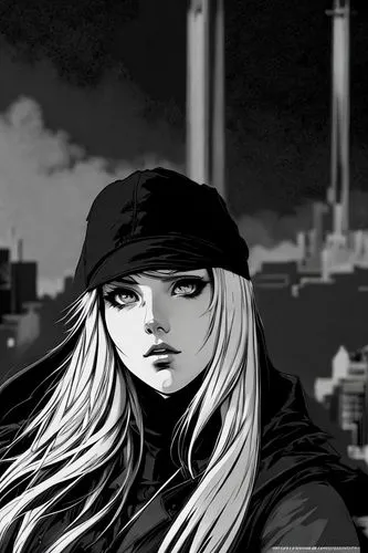 ANIME,city ​​portrait,comic style,black city,world digital painting,clementine,bandana background,digital drawing,digital art,art background,grayscale,dusk background,sci fiction illustration,rooftops