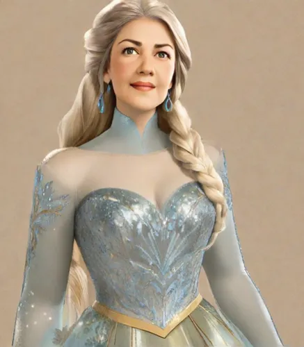 Ice queen (Elsa:1.3) in Disney animation movie Frozen. Ice queen, wears a gown in a stunning shade of ice blue, evoking a sense of elegance and enchantment. a fitted bodice with long sleeves, often ma