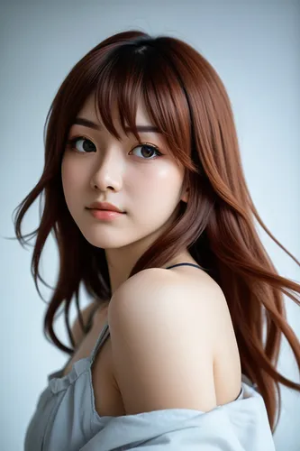 enhance quality,a close up image of a woman with long hair,portrait background,3d rendered,derivable,3d model,asian woman,world digital painting,3d rendering,gradient mesh,photorealistic,natural cosme