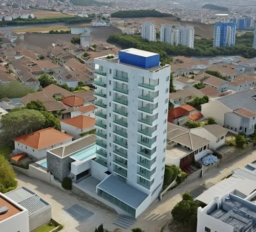 Architecture Design,a view of a high rise apartment building and surrounding suburbs,escala,residential tower,condominia,zorlu,pendik,multistorey,residencial,appartment building,maputo,vedado,umhlanga