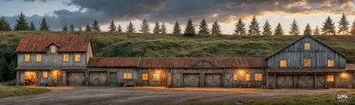 CAN YOU GIVE THIS RENDITION A WATERCOLOR APPEARANCE?
,an old rustic wooden barn with lights in the windows,wooden houses,cabins,farmhouses,bunkhouses,barns,outbuildings,cottages,acreages,log home,log 