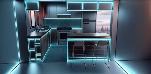Cocina led azul,modern kitchen interior,3d rendering,kitchen design,kitchen interior,modern kitchen,voxels,3d render,microenvironment,kitchenette,electrohome,voxel,the server room,spaceship interior,3