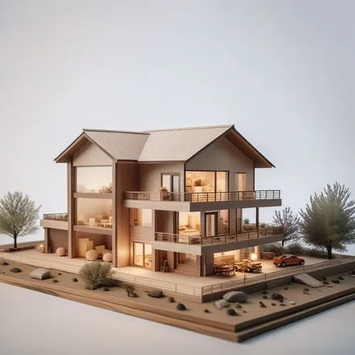 Wooden architecture model,3d rendering,renderings,passivhaus,timber house,cohousing,modern house