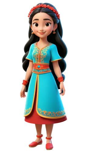 a close up of a gril with long hair, a character portrait, trending on polycount, persian folkore art style, girl with plaits, in style of disney animation, very detailed and rich clothing, nezha, ful