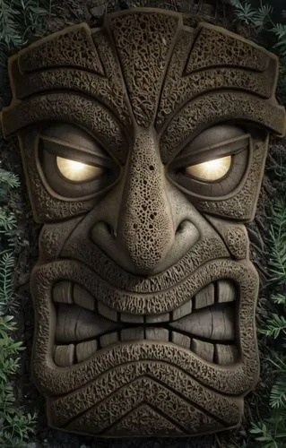 the face of an ancient mask made of stone,wooden mask,woodman,totemic,stone man,stone background,monkey god,bushman,totem,forsworn,wood background,smoggiest,tribal,wood carving,carved wood,ancestor,ca
