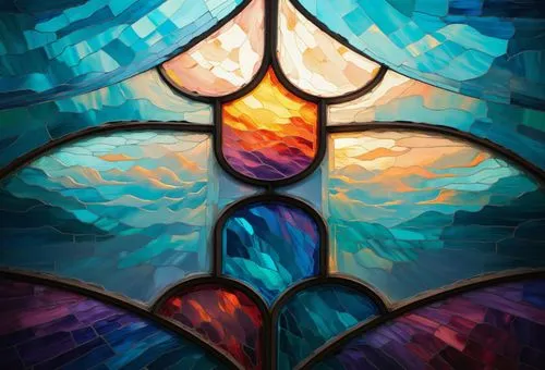 create a church Stained glass window using this color pattern and shapes, center part is skin colored,a painting of a colorful window with many colors,stained glass,stained glass window,stained glass 