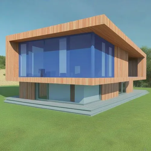 3d rendering of an unusual structure with blue glass,prefab,prefabricated,prefabricated buildings,prefabs,modern house,prefabrication