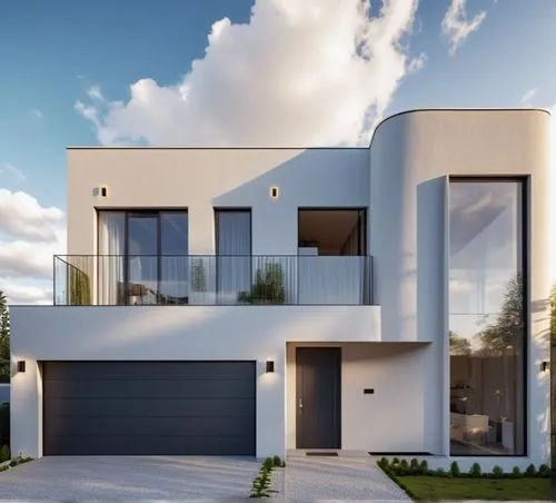 modern design house, garage door, driveway,modern house,modern architecture,modern style,two story house,cubic house,contemporary,stucco frame,frame house,house shape,dunes house,3d rendering,cube hou