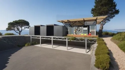 house,a building with a few doors and a canopy,cubic house,cube stilt houses,dunes house,carports,cube house,cantilevers,roof terrace,modern house,smart house,pergola,smart home,barbecue area,frame ho