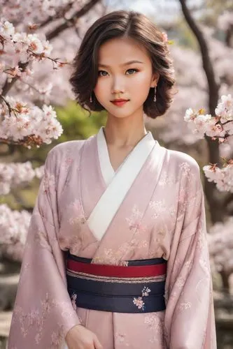 a girl wearing a pink kimono under cheery blossom trees,hanbok,chuseok,japanese woman,maiko,goryeo,japanese sakura background,geiko,nodari,geisha,gudeok,kimono,koreana,geisha girl,yiji,dongyi,joseon,k