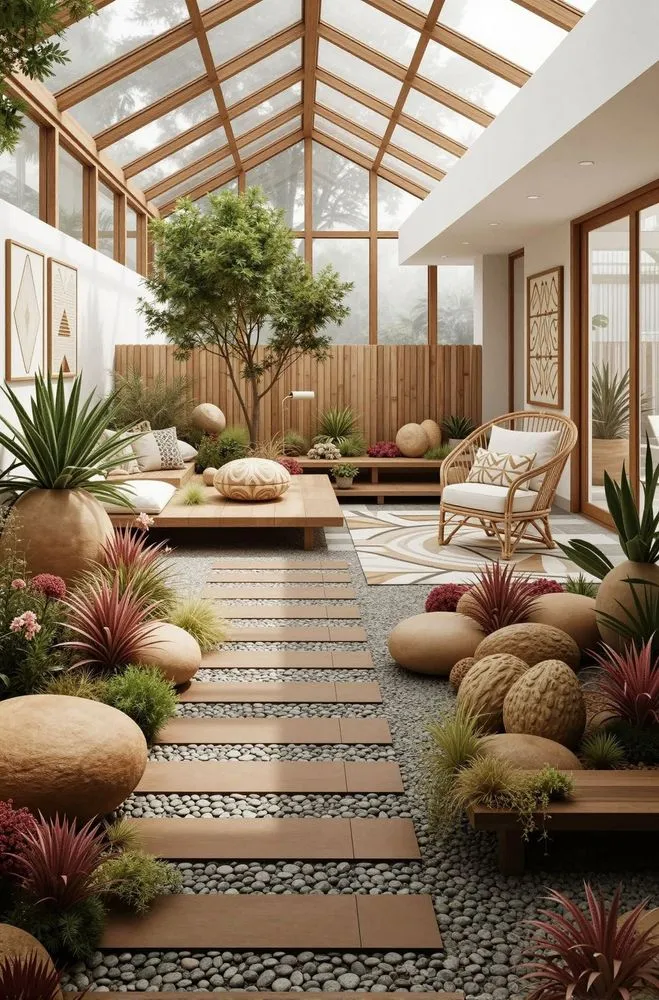 a room filled with lots of plants and furniture