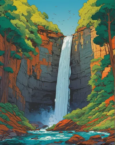 A majestic waterfall painting for the wall calendar 2023,waterfall,brown waterfall,ash falls,water falls,a small waterfall,waterfalls,water fall,falls,falls of the cliff,wasserfall,canyon,mountain spr