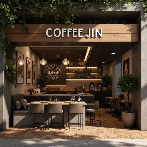 There is a need for a signboard logo for the cafe that will open in the historical city of Mardin. The signboard logo should say COFFEE JIN. It should have a modern and up-to-date style. It should say
