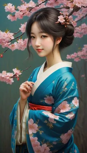 a happy girl  , sakura, spring,hanbok,geisha girl,japanese art,geisha,japanese woman,korean culture,japanese floral background,oriental painting,oriental girl,chinese art,plum blossoms,oriental prince