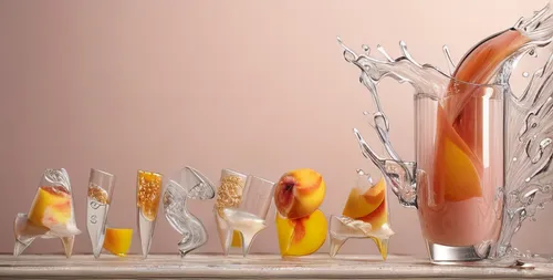 Peach juice water in tha glass,glasswares,spritz,cocktail glass,cocktail garnish,cocktail glasses,candied fruit,cocktail with ice,fruit cocktails,juice glass,fruitcocktail,shashed glass,highball glass