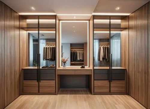  maste wardrobe r ,,,middle is dresser with long mirrior opposite to mirrior is the door of the walkin...show the clothes inisde one side male clotes other side women middle be only mirrior,a very big
