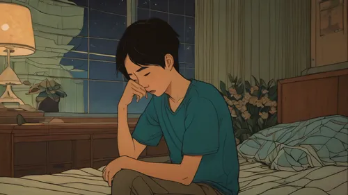 boy crying in a room , night ,worried girl,depressed woman,overthinking,mulan,gobelin,animated cartoon,stressed woman,melancholy,sorrow,girl studying,sad woman,weary,animation,to be alone,thinking,lup