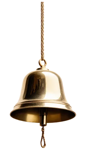 Golden bell, ornate details, rounded shape, shiny surface, metallic material, hanging from rope, solo, close-up, 3/4 composition, soft lighting, warm color tone, cinematic focus.,a ss bell on a silver