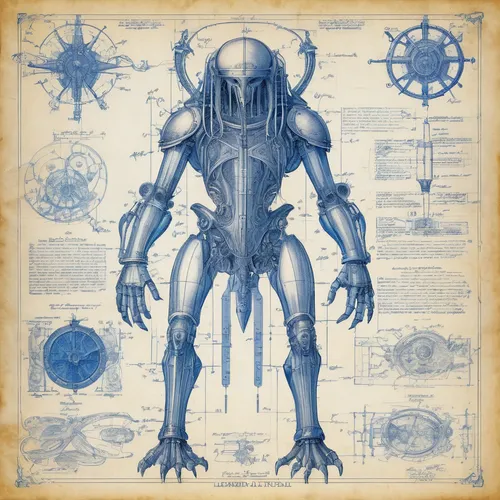 leonardo da vinci color intricate full page scan blueprint of concept art dark creature,blueprint,sci fiction illustration,wireframe graphics,cybernetics,wireframe,biomechanical,blueprints,bacteriopha