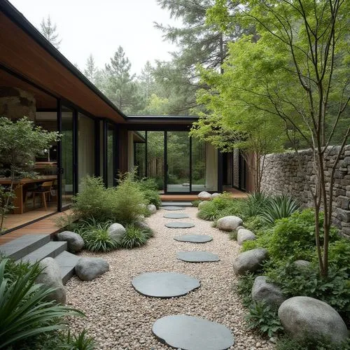 Stone is frequently used both inside and outside the home, especially in garden design. River stones, slate, or gravel often feature in pathways or as flooring accents in the home, extending the natur