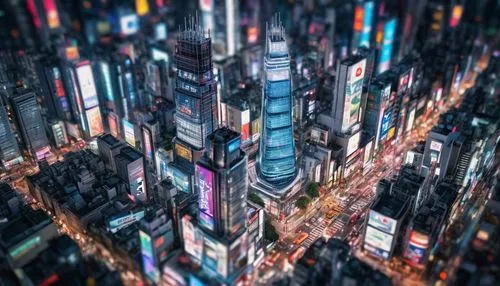Futuristic skyscraper, modern architecture, sleek lines, angular shapes, glass facade, metallic framework, neon lights, nighttime cityscape, bustling streets, crowded sidewalks, Tokyo style, cyberpunk