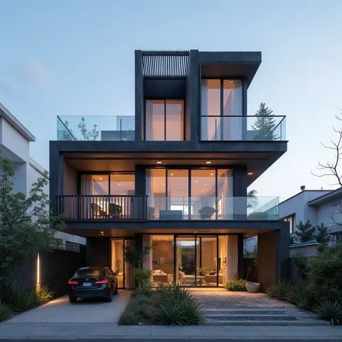  ,a modern building with two story, windows and balconies,modern house,cubic house,modern architecture,cantilevers,cantilevered,dunes house,cube house,two story house,modern style,residential,contempo