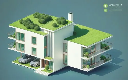 a two story building with grass on top,vivienda,passivhaus,inmobiliaria,envirocare,ecovillages,residential,greentech,residential tower,aircell,multistorey,residential house,isometric,residencial,resid