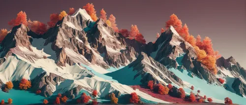 Paint a serene mountain landscape, capturing the beauty of autumn colors.,mountains,autumn mountains,moutains,mountain slope,mountain,high mountains,mountain range,mountainside,snow mountains,moraine,
