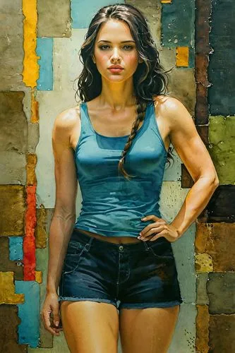 at random,ronda,color pencil,muscle woman,girl in overalls,portrait background,colored pencil background,veronica,oil painting,art model,oil painting on canvas,oil on canvas,fitness model,aditi rao hy