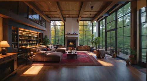 living room,mid century house,interior modern design,the cabin in the mountains,livingroom,mid century modern,modern living room,wooden windows,loft,hardwood floors,home interior,interior design,sitti