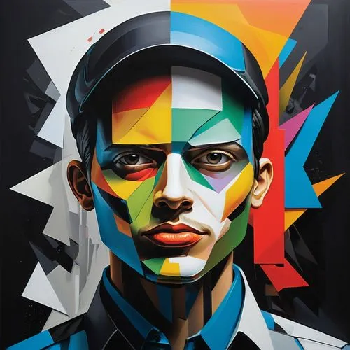 Enhance your online presence with a professionally crafted profile picture!,a man in a blue shirt has been painted into the image,nielly,wpap,arca,mayakovsky,cool pop art,jasinski,Art,Artistic Paintin