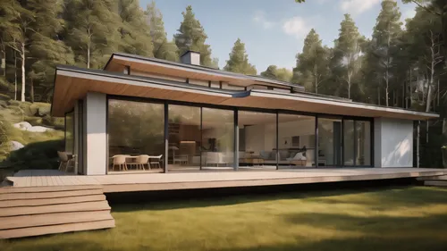 Scandinavian modern house ,3d rendering,eco-construction,mid century house,cubic house,smart house,modern house,smart home,folding roof,timber house,inverted cottage,modern architecture,prefabricated 
