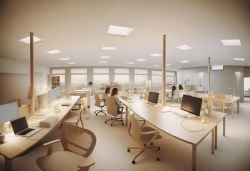 a view of a well lit office setting,blur office background,modern office,desks,study room,working space,creative office,computer room,school design,photosphere,workstations,assay office,offices,digiti