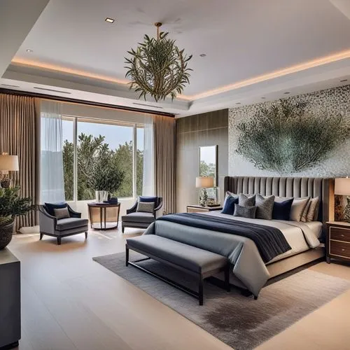 Master Bedroom: The opulent master bedroom in luxury home often features a king-sized bed, lavish furnishings, and a private en-suite bathroom.